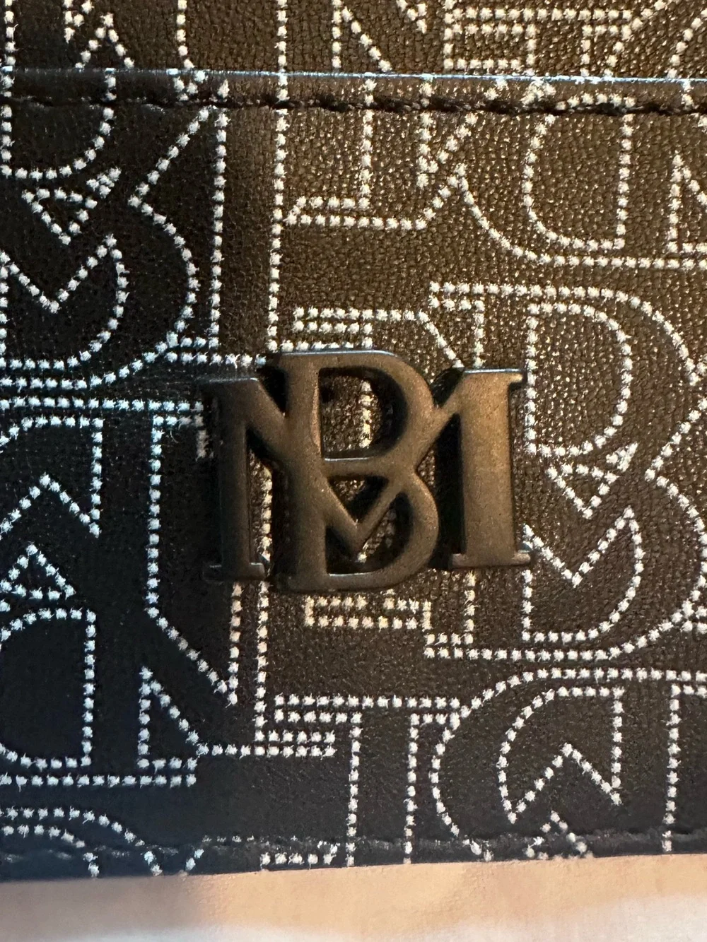 Badgley Mischka NWT Black Monogram Vegan Leather Mini Credit Card Holder Wallet